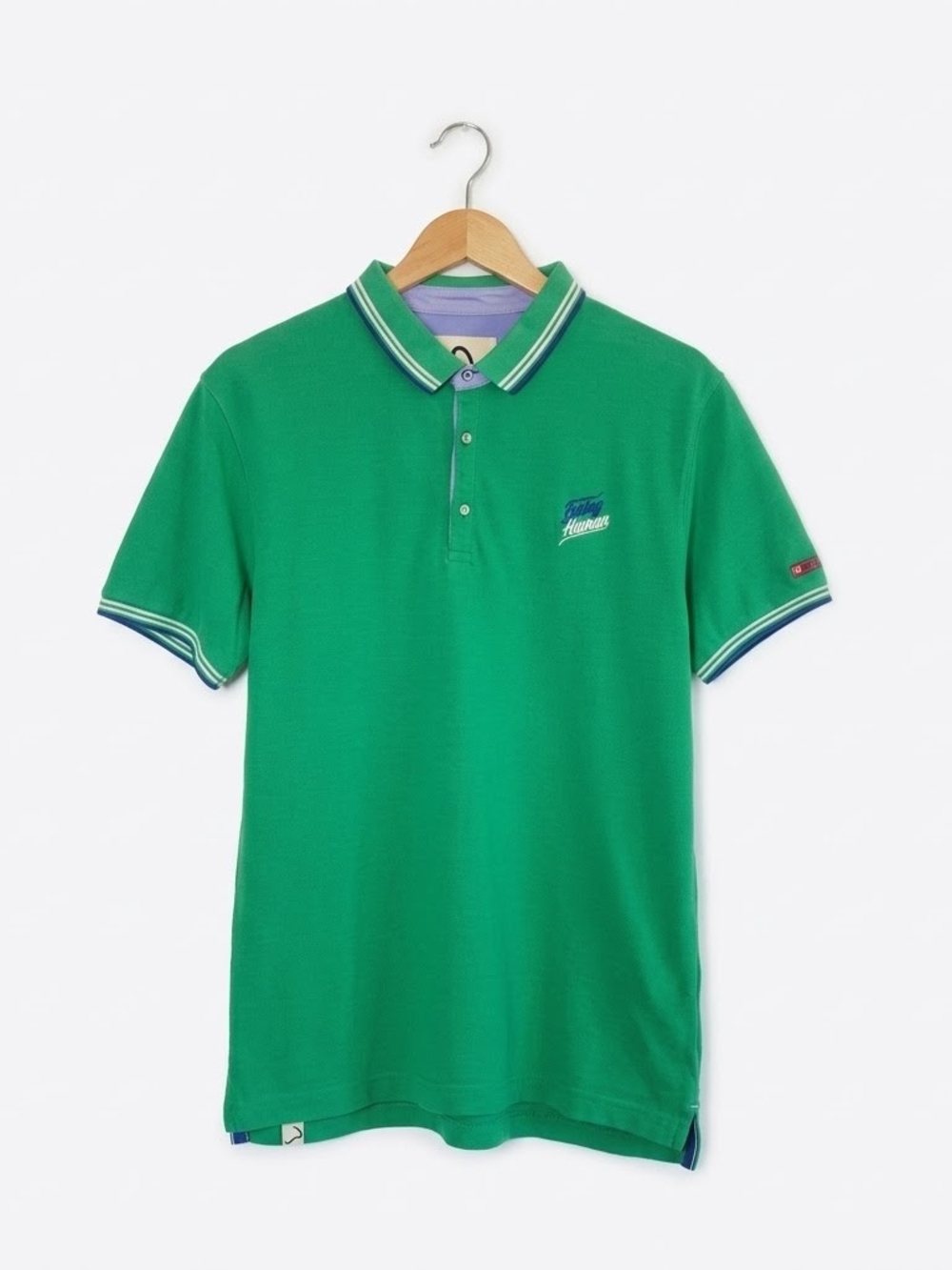 BEING Human Men's Green Polo XL Contrast Stripe Collar 100% Cotton